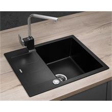 DG05C45bc Granite sink with draining board Cubis BLACK