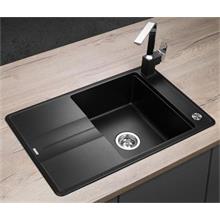DG10N50bc Granite sink with draining board Nobles BLACK